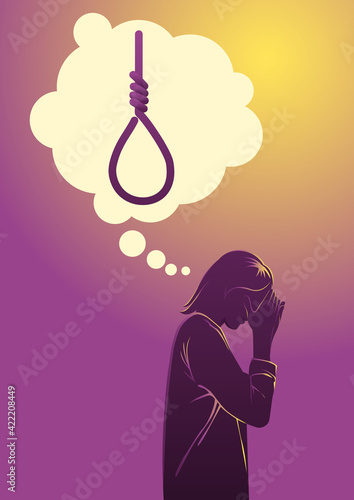 Suicidal Thoughts. Flat vector illustration