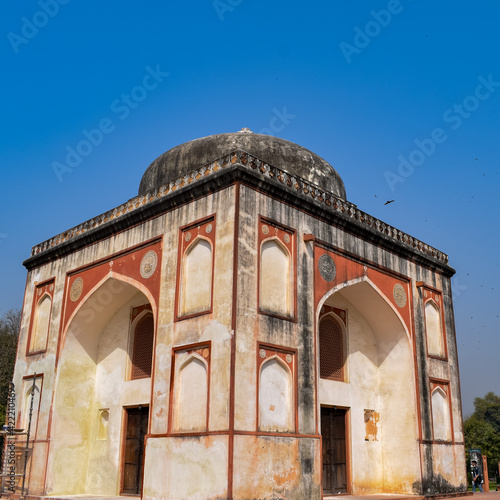 Inside view of architecture tomb inside Sunder Nursery in Delhi India, Sunder Nursery is World Heritage Site located near Humayun's Tomb in Delhi, Sunder Nursery inside view during morning time photo