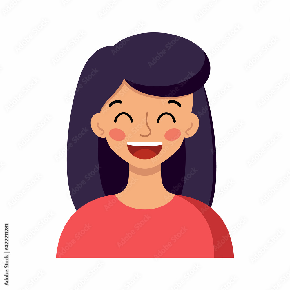 The happy girl laughs. Human emotions. Vector avatar with a happy woman. The happy girl laughs. Human emotions. Vector avatar with a happy woman.