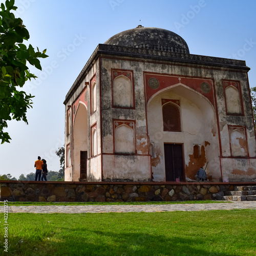 Inside view of architecture tomb inside Sunder Nursery in Delhi India, Sunder Nursery is World Heritage Site located near Humayun's Tomb in Delhi, Sunder Nursery inside view during morning time photo