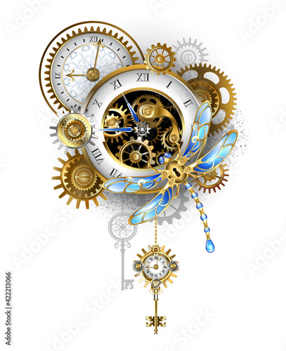 Steampunk dragonfly with clock
