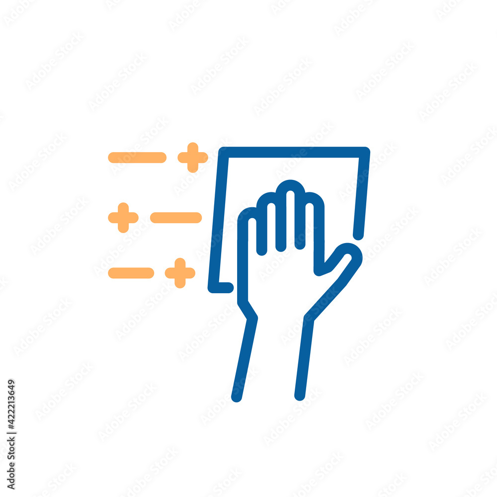 Hand cleaning surface with shiny shapes and lines. Vector thin line icon. Cleaning sanitation of surfaces for proper hygiene and clean space Hand cleaning surface with shiny shapes and lines. Vector thin line icon. Cleaning sanitation of surfaces for proper hygiene and clean space