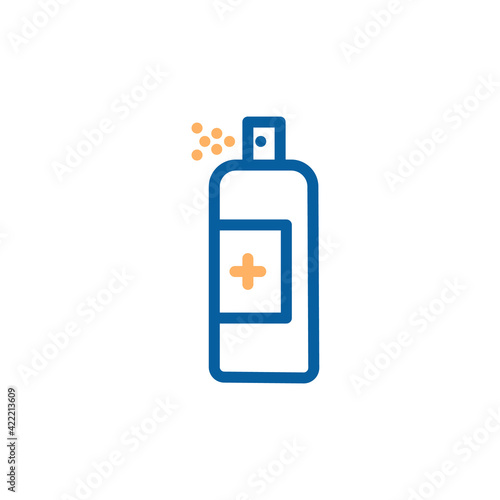 Antibacterial alcohol antiseptic sanitizing spray to clean hands and prevent diseases from germs and virus. Vector thin line icon illustration