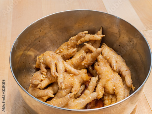 Close up shot of braised phoenix claws photo