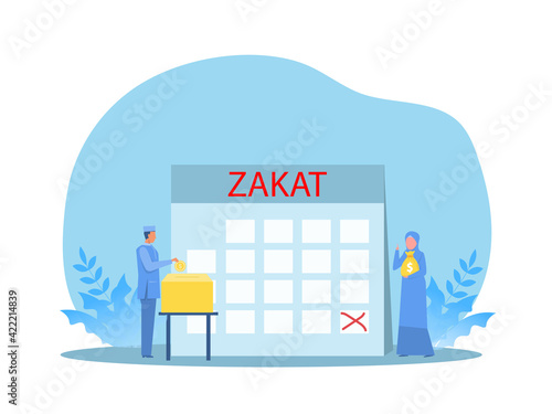 muslim man pay zakat from profit on ramadan kareem vector illustrator.