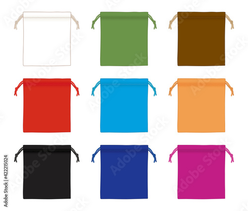 multicolor Blank drawstring bags  laundry pouch vector illustration sketch template