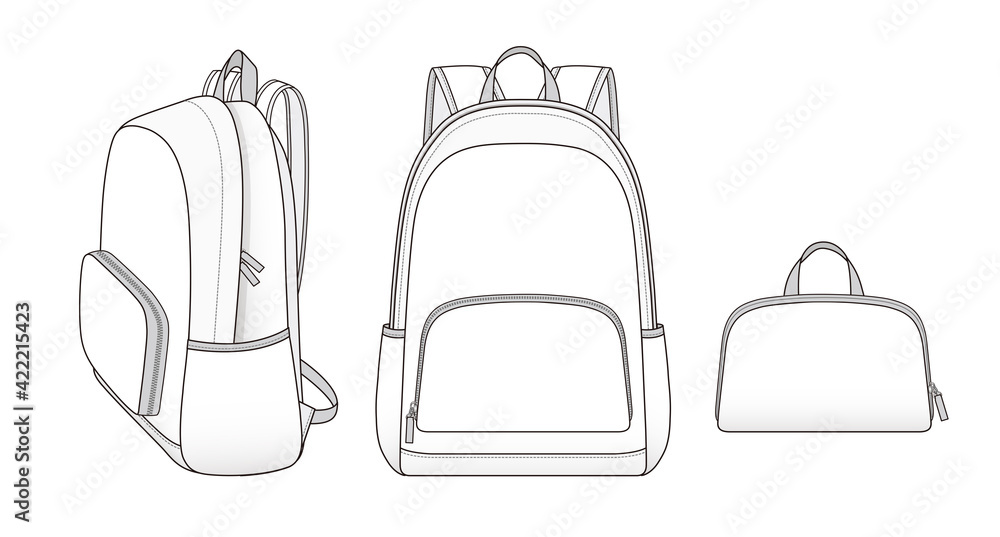backpack with zipper pocket, schoolbag vector illustration sketch template - obrazy, fototapety, plakaty 