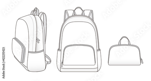 backpack with zipper pocket, schoolbag vector illustration sketch template photo