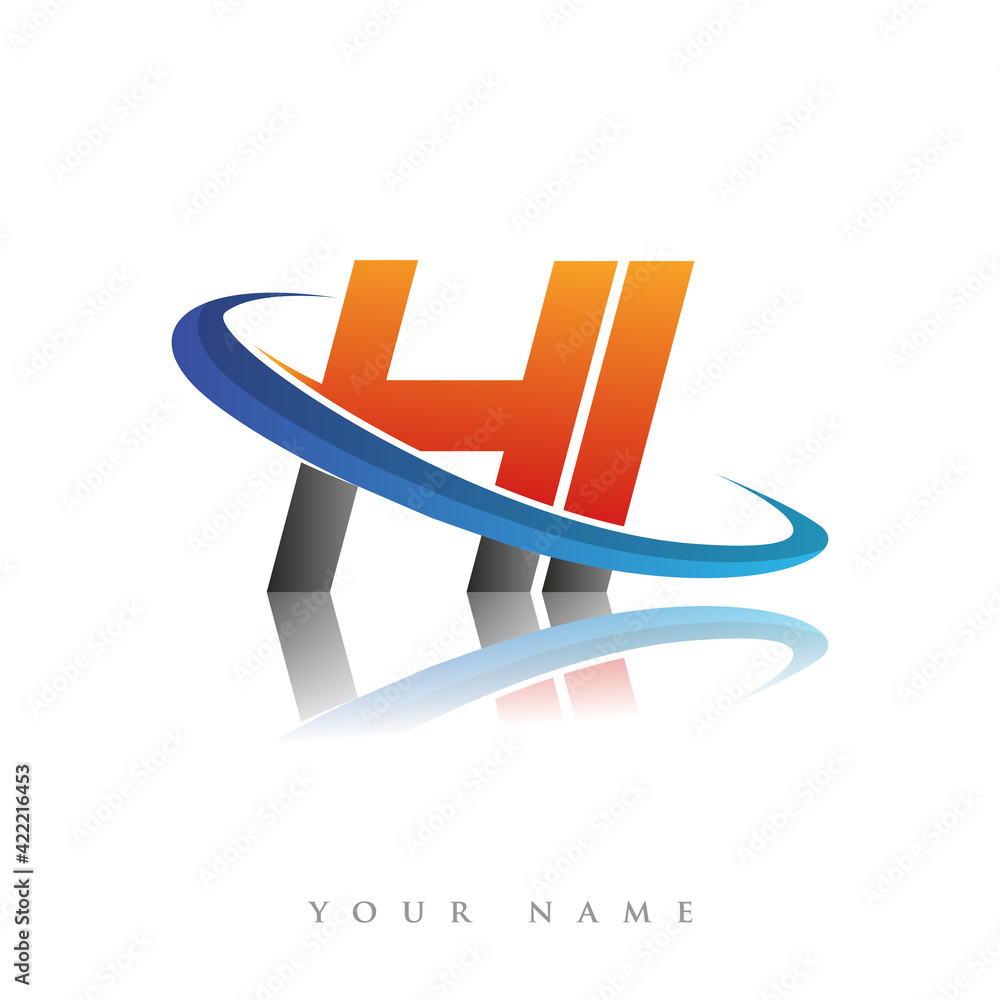 initial logo HI company name colored orange and blue swoosh design ...