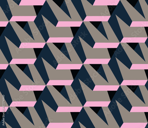 Spring seamless geometric pattern with the image of architecture, construction, blocks. Vector design for web banner, business presentation, brand package, fabric, print, wallpaper, postcard.