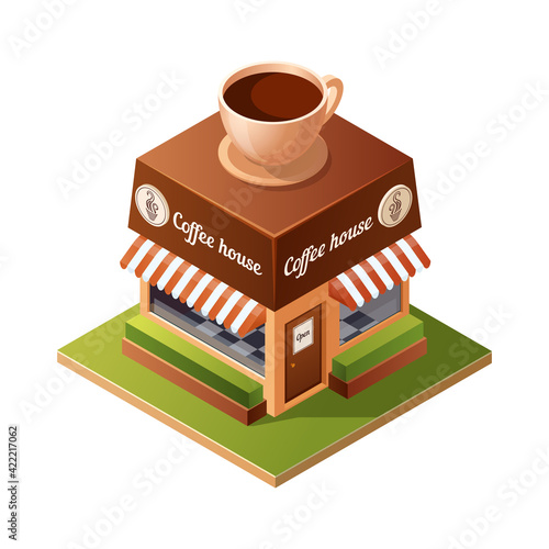 Isometric icon building coffee shop