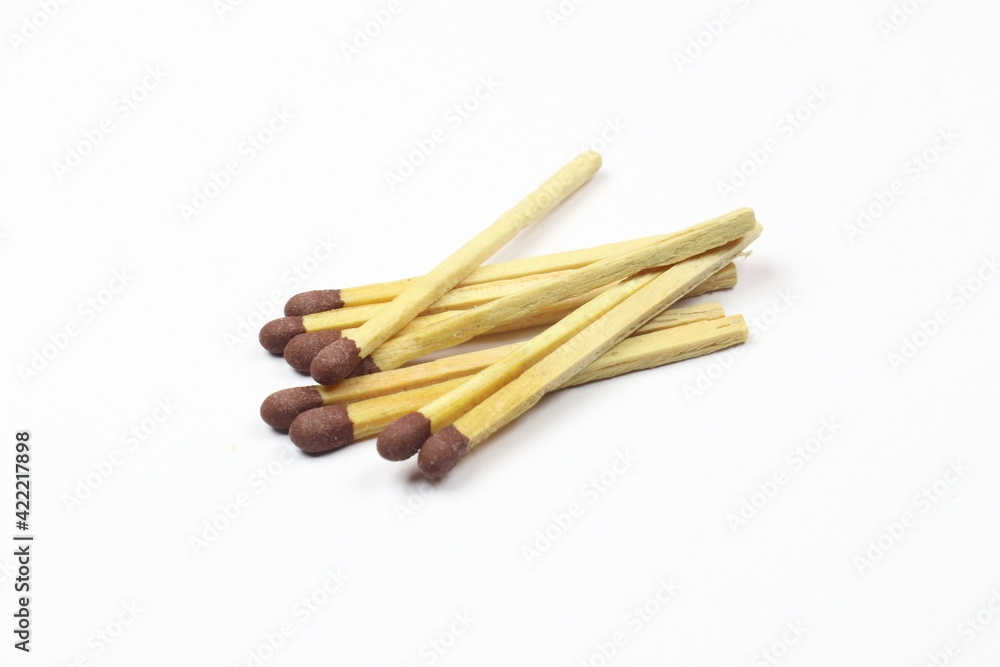 Wooden Little Matches with Brown Head Isolated on White Background