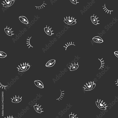 Seamless pattern with opened and closed eyes, eyelashes. Paper and textile design. Vector illustration. Background for web sites. Simple shapes, line art.