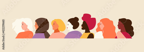 Women set of different nationalities and appearances. Vector fashion illustration