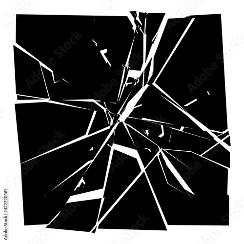 Shattered, fractured, broken square. Burst, explosion, and rupture effect texture. Split effect. Geometric square