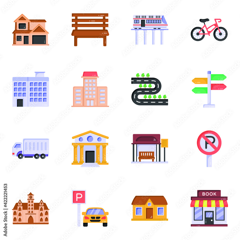 
Pack of Architecture and Road Board Flat Icons 


