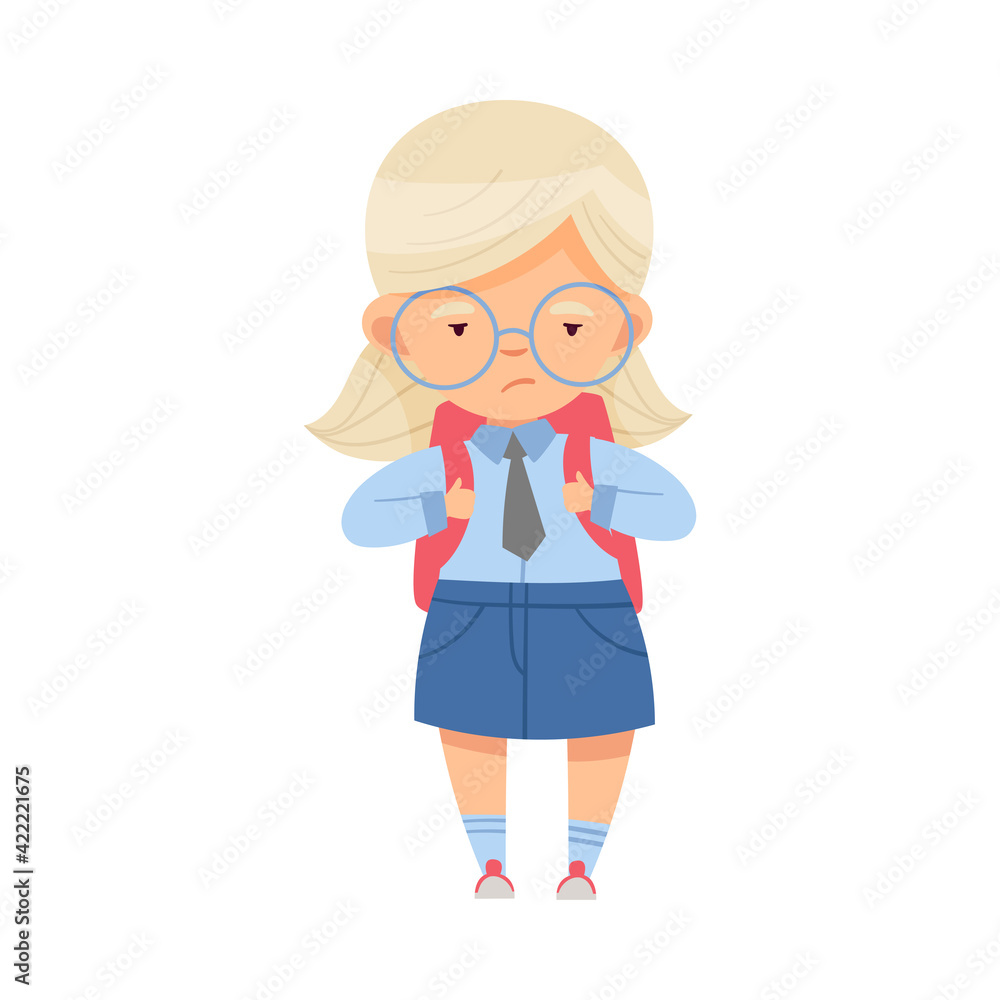 Bullied Girl with Backpack Standing Suffering from Mockery and Sneer at School Vector Illustration