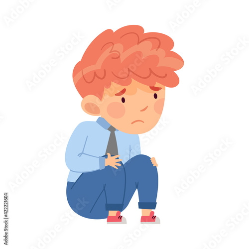 Bullied Boy Sitting Suffering from Mockery and Sneer at School Vector Illustration