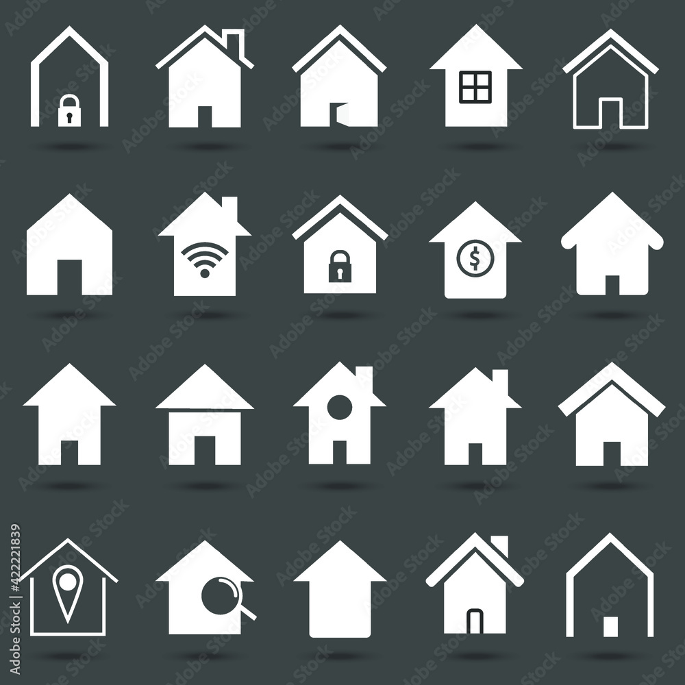Set of home icon, Flat line shape of house vector illustration. 640x640 perfect pixels .