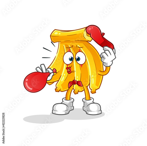 bunch bananas pantomime blowing balloon. cartoon mascot vector