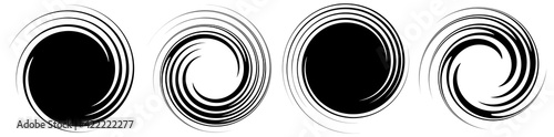 Revolved whirlpool, whirlwind design element. Radial shape with rotation, gyre effect. Curvy burst lines