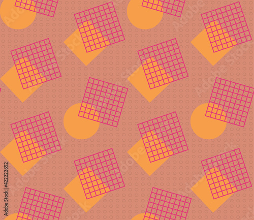 Spring seamless geometric pattern with the image of squares, grids, circles. Vector design for web banner, business presentation, brand package, fabric, print, wallpaper, postcard.
