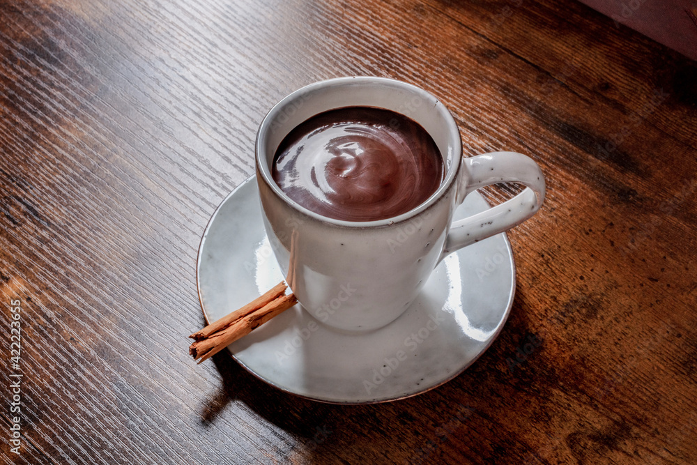 Fotografie Hot chocolate with a cinnamon stick