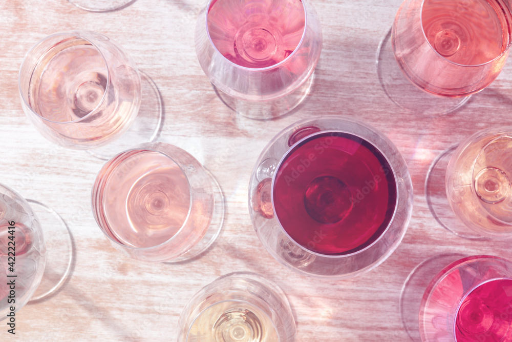 Various wines, shot from above in wineglasses Various wines, shot from above in wineglasses