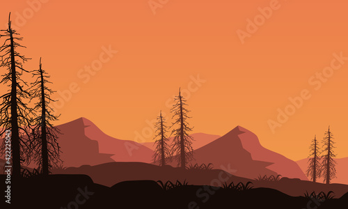 The panoramic view of the stunning twilight sky with amazing mountain views. Vector illustration