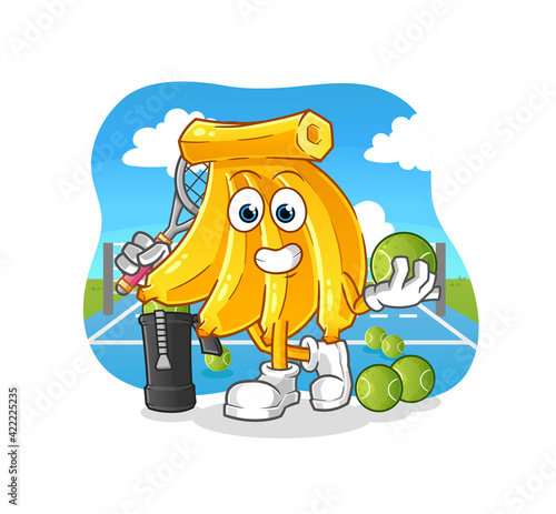 bunch bananas plays tennis illustration. character vector
