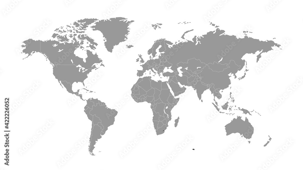 World map on white background. World map template with continents, North and South America, Europe and Asia, Africa and Australia	
