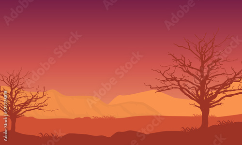 A beautiful view of the mountains under a magnificent twilight sky. Vector illustration