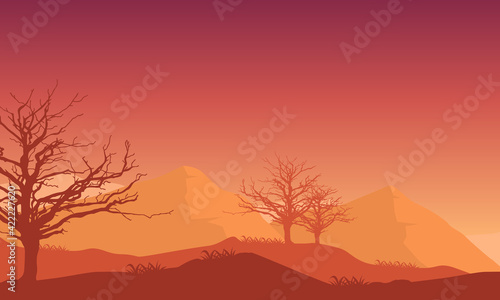 Warm afternoons in the countryside with incredible natural views at dusk. Vector illustration