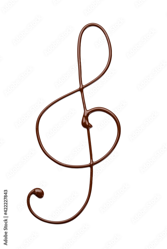 Violin clef made of melted chocolate on white background Violin clef made of melted chocolate on white background