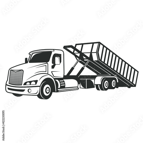 illustration of roll off truck or dumpster truck, vector art.