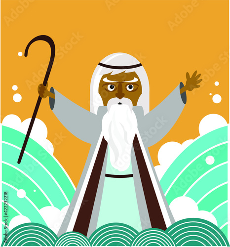 Moses splitting the red sea with the Israelite leaving Egypt. Vector illustration.