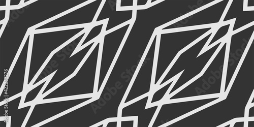 modern background pattern with white geometric ornament on a black background. Seamless pattern, wallpaper texture