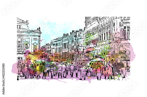 Building view with landmark of Marseille is the port city in southern France. Watercolour splash with hand drawn sketch illustration in vector.