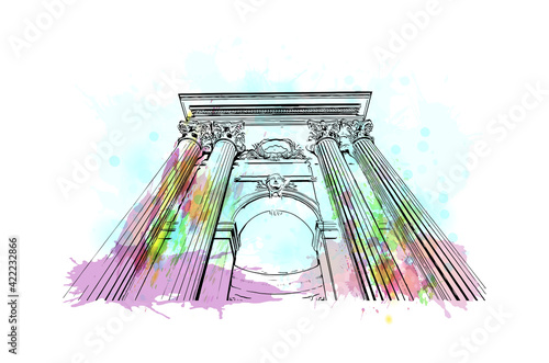 Building view with landmark of Marseille is the port city in southern France. Watercolour splash with hand drawn sketch illustration in vector.