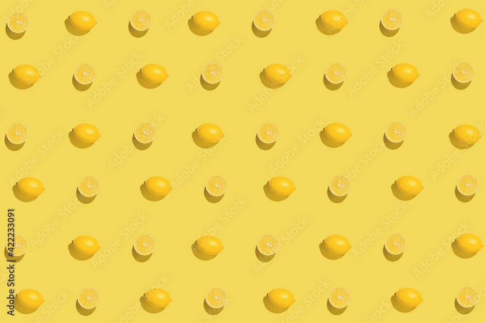 Creative layout made of fresh lemons on colorful background. Creative layout made of fresh lemons on colorful background.