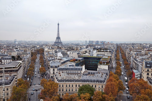 Panoramic view of Paris from Arc de Triomphe, center of Paris. © astrosystem
