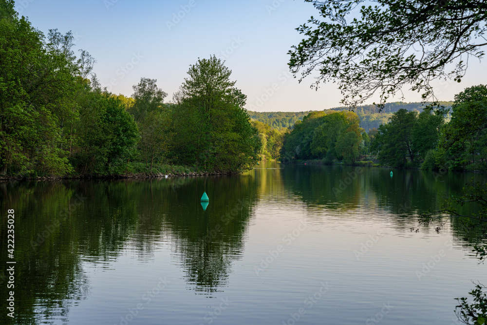 Springtime at the River Ruhr between Kettwig and Werden in Essen, North Rhine-Westphalia, Germany