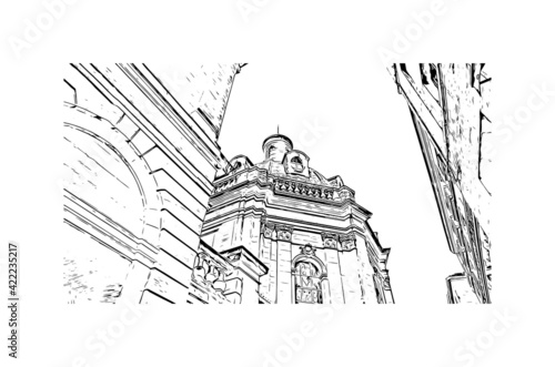 Building view with landmark of Marseille is the port city in southern France. Hand drawn sketch illustration in vector.
