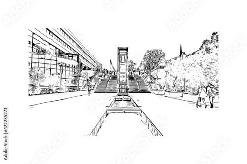 Building view with landmark of Marseille is the port city in southern France. Hand drawn sketch illustration in vector.
