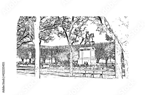 Building view with landmark of Marseille is the port city in southern France. Hand drawn sketch illustration in vector.