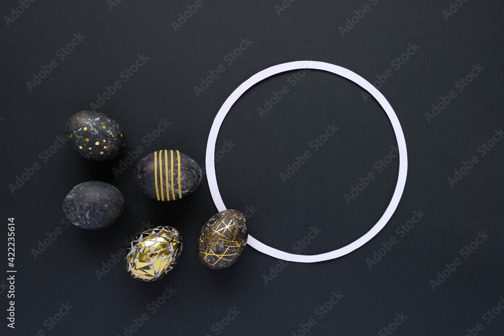 Black easter eggs with gold pattern on black Black easter eggs with gold pattern on black