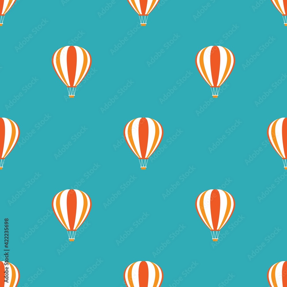 Fototapeta premium hot air baloons flying in the blue sky. Flat cartoon vector illustration.
