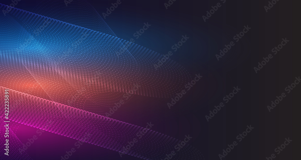 The dotted line pattern flows along the curve. Technology On blue and black background. The dotted line pattern flows along the curve. Technology On blue and black background.