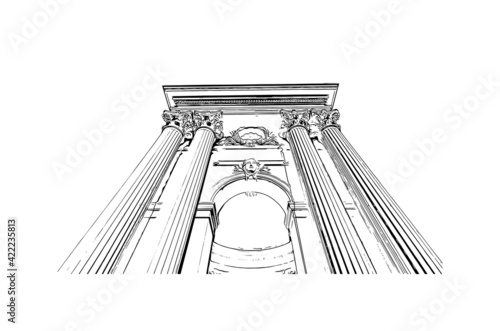Building view with landmark of Marseille is the port city in southern France. Hand drawn sketch illustration in vector.