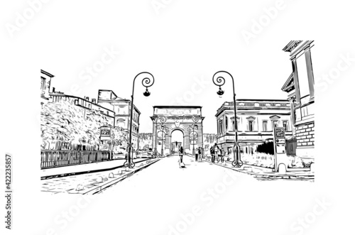 Building view with landmark of Marseille is the port city in southern France. Hand drawn sketch illustration in vector.